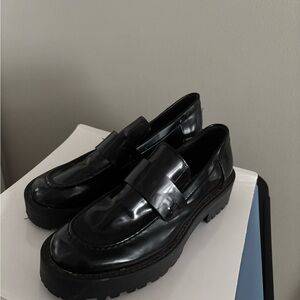 Zara chunky platform Black leather Loafers EU 37